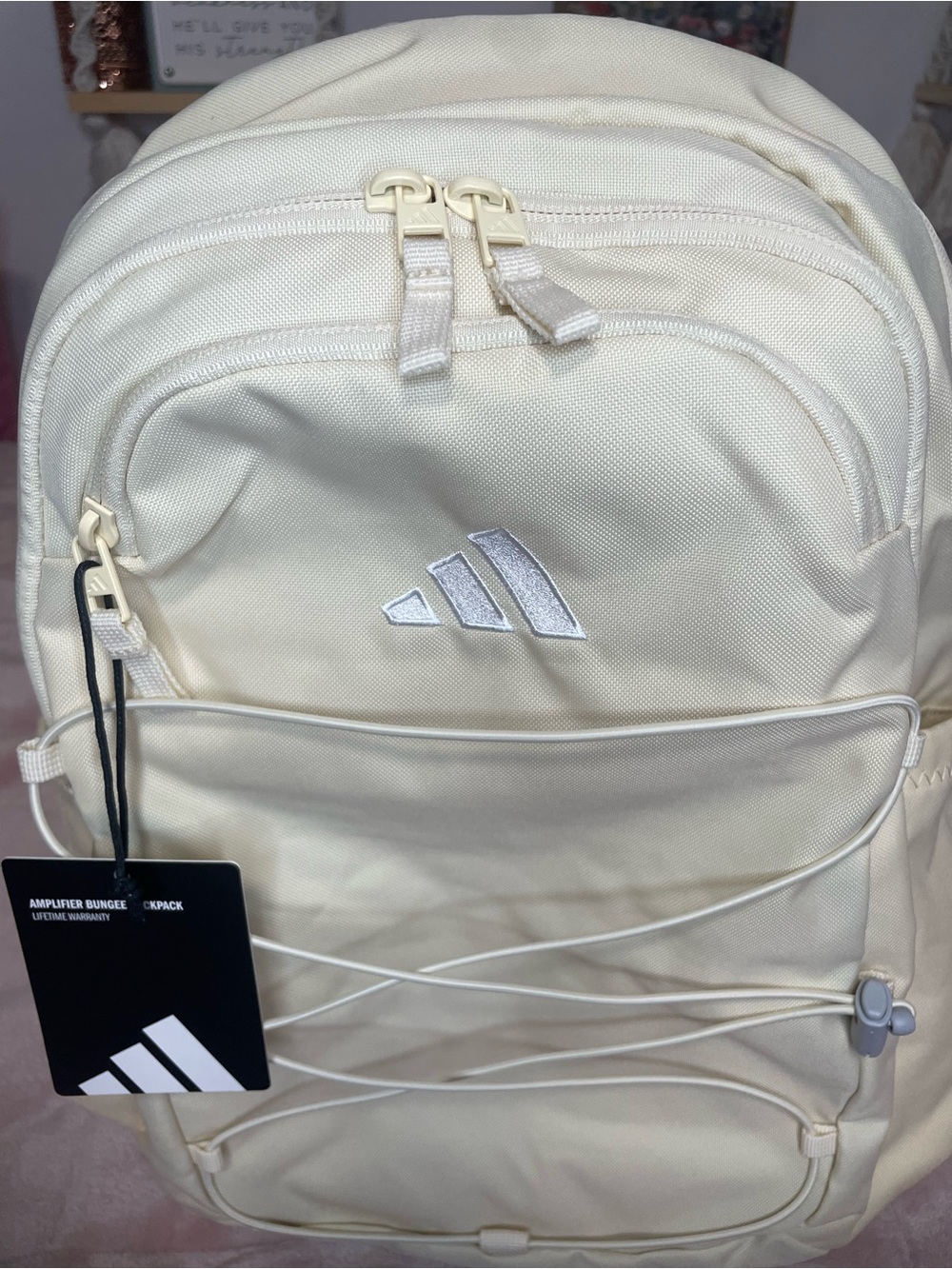 adidas Cream/Off-White Backpack with Bungee Front